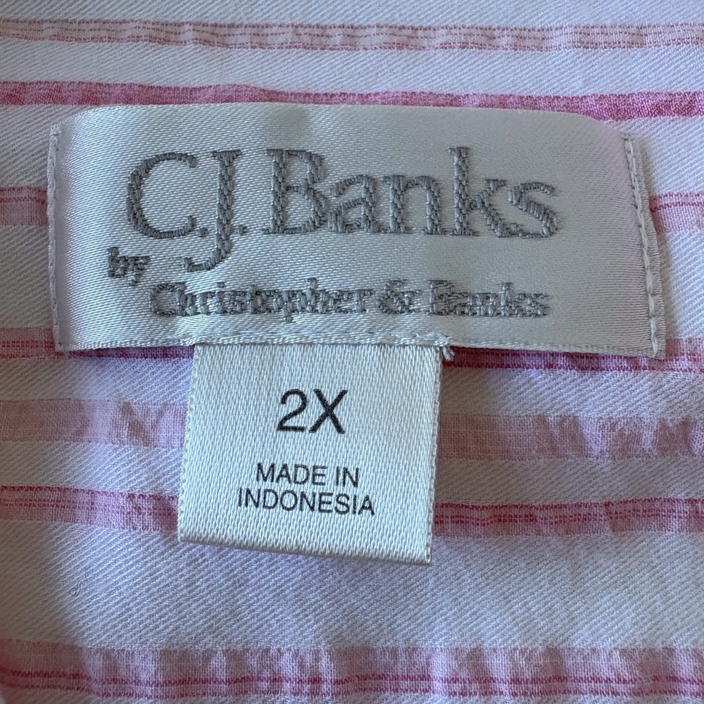 CJ Banks Stripe Cotton Size 2X 3/4 Sleeves Button V-Neck Grandmacore Pastel Boho - Picture 2 of 11